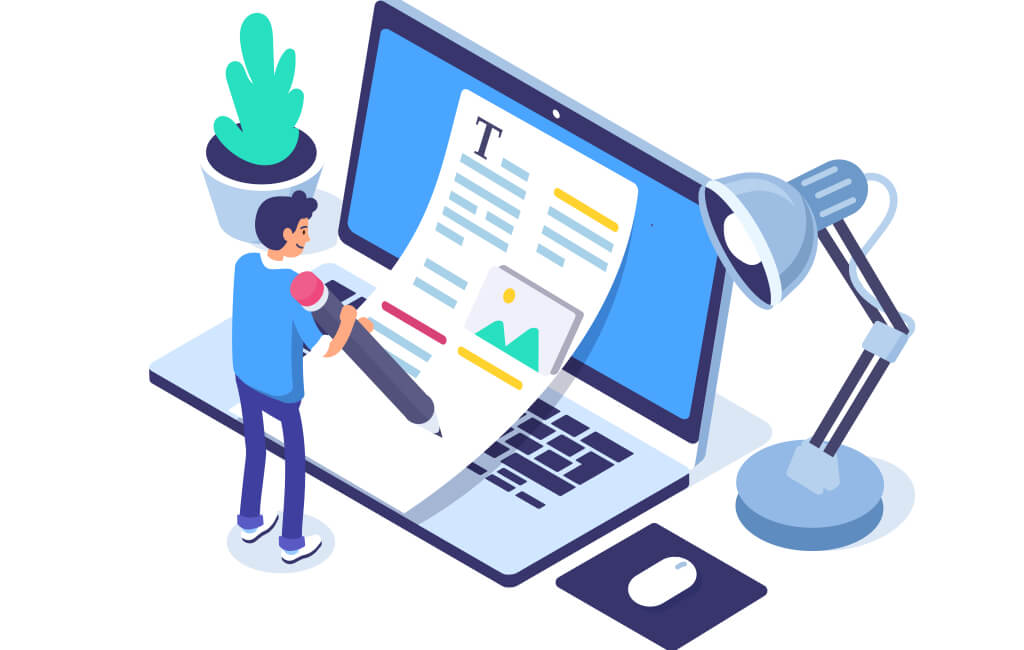 Cartoon man copywriting | How to increase organic traffic