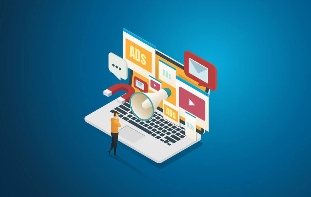 Illustration of advertisements on a laptop | Why is mobile advertising important?