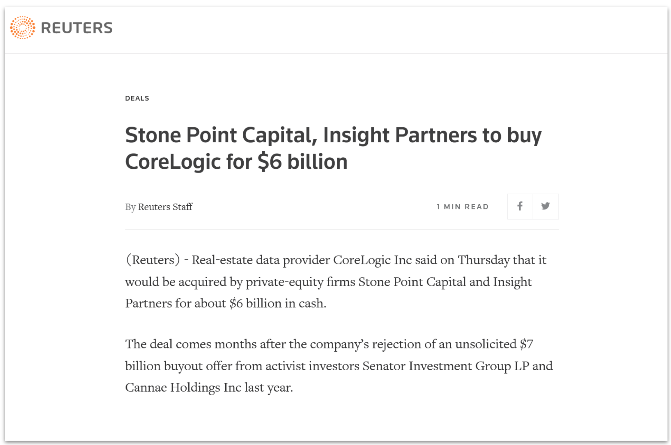 Corelogic Acquired For 6b