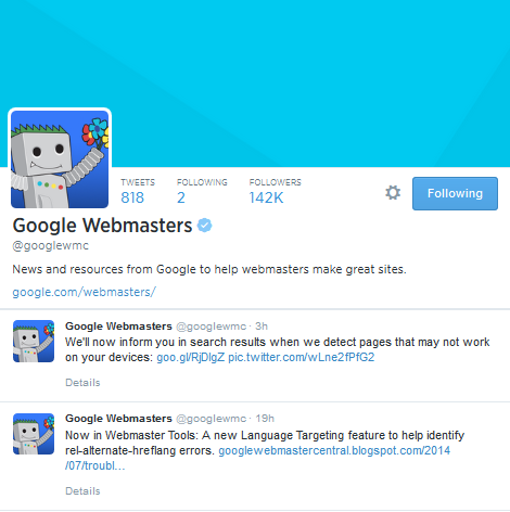 GoogleWebmasterSEOTwitter