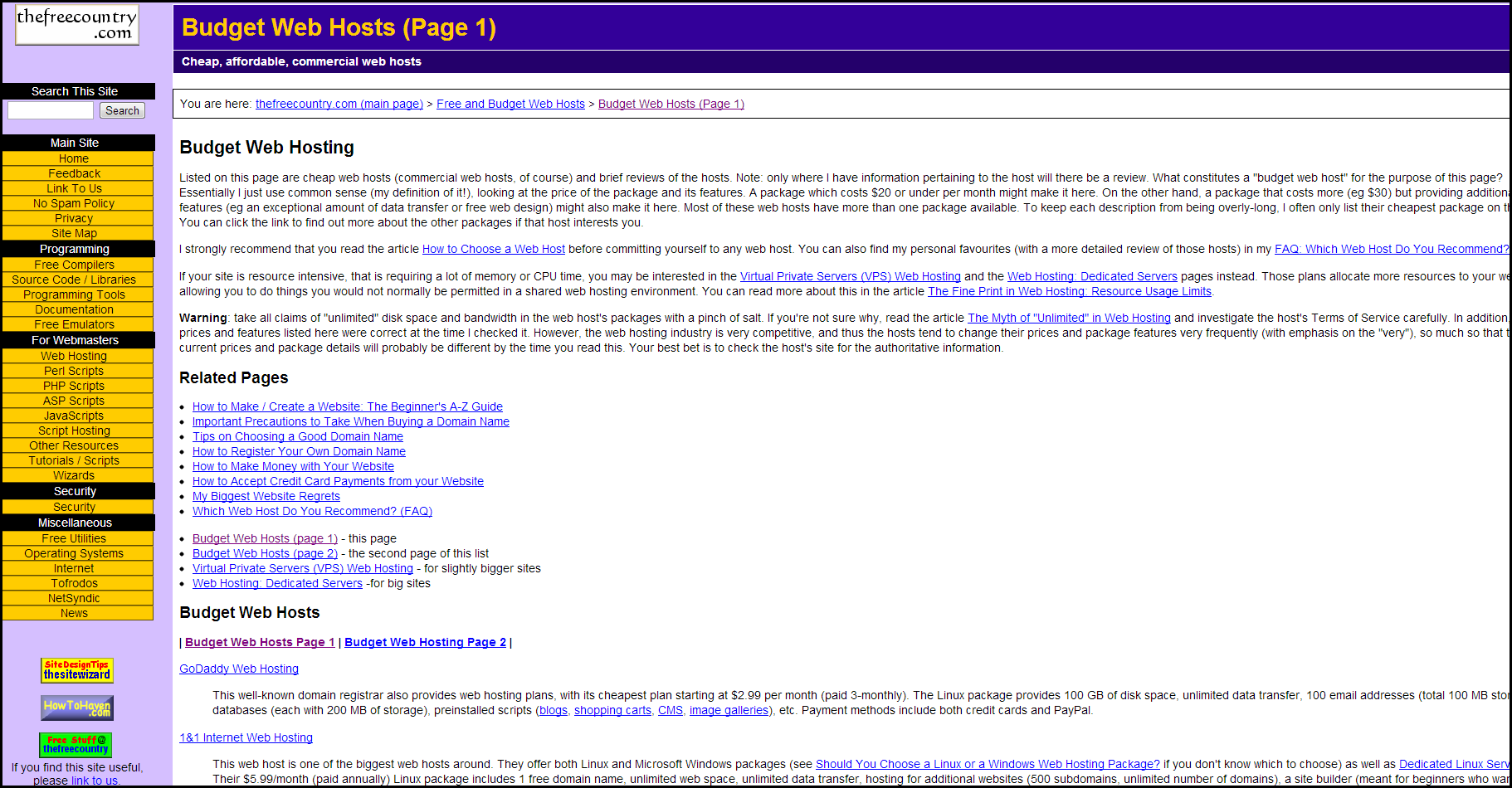 Compare Websites - Budget Web Hosts (Page 1) 