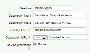 Mobile PPC Adword Settings - Device preferred Mobile 