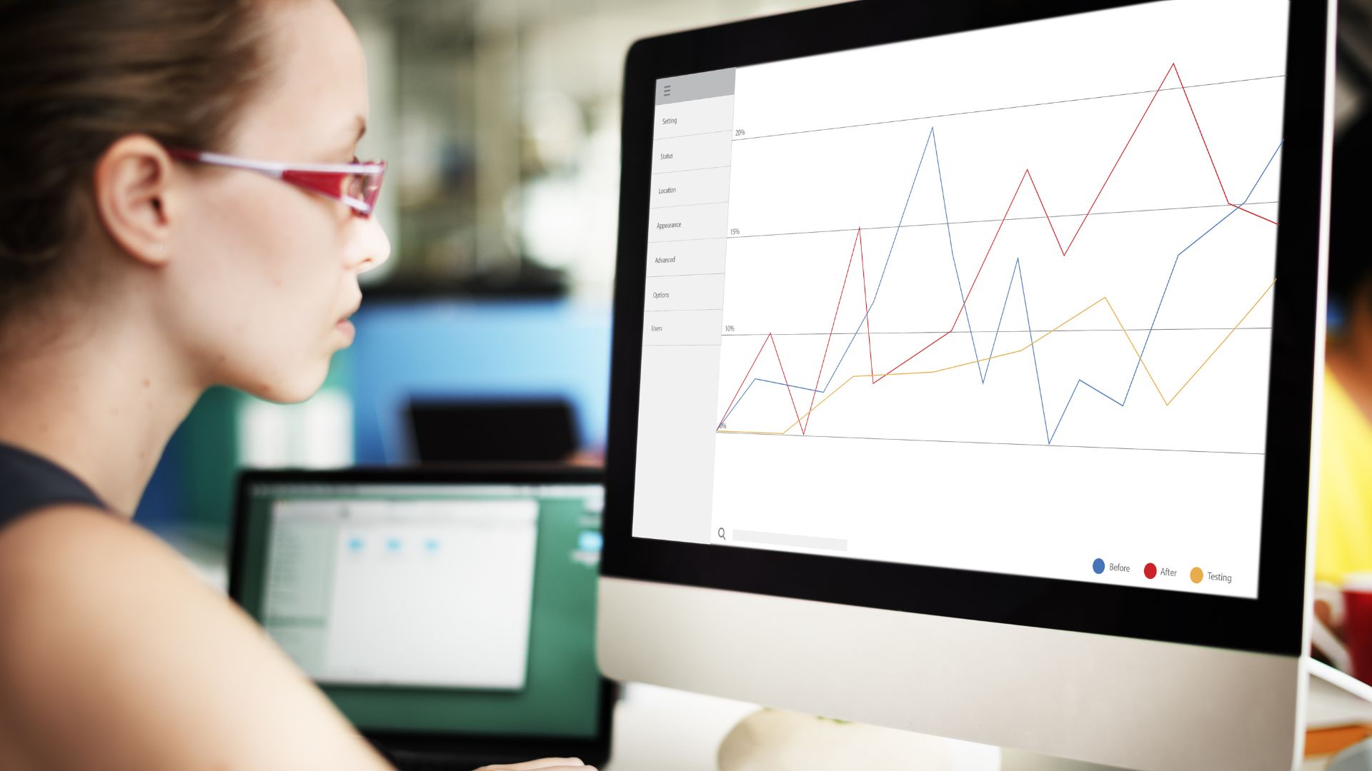 Woman looks at line graph to evaluate her streaming company’s acquisition and retention rates | Brand Network Effects