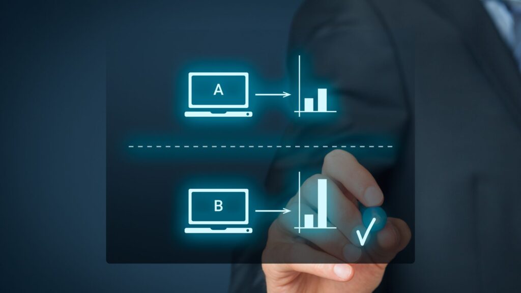 Person selects option B in display showing A/B test results | Monetization and Pricing Strategies